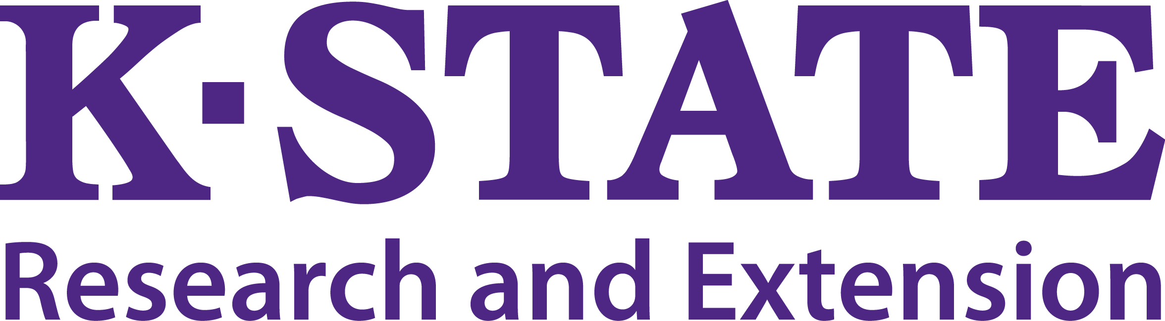 in purple, text on top says K-State and underneath research and extension